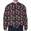 Watercolor Tropical Pattern Print Zip Sleeve Bomber Jacket