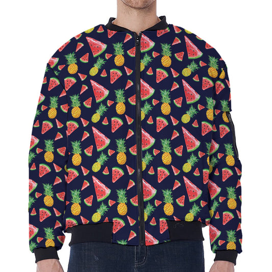 Watercolor Tropical Pattern Print Zip Sleeve Bomber Jacket