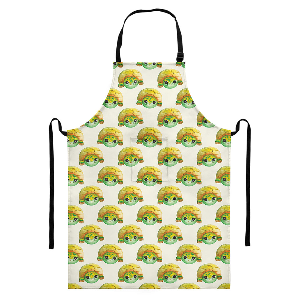 Watercolor Turtle Pattern Print Bib Apron With Pocket