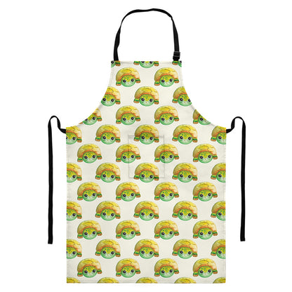 Watercolor Turtle Pattern Print Bib Apron With Pocket