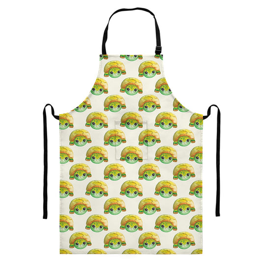 Watercolor Turtle Pattern Print Bib Apron With Pocket