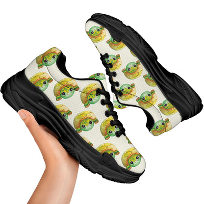Watercolor Turtle Pattern Print Black Chunky Shoes