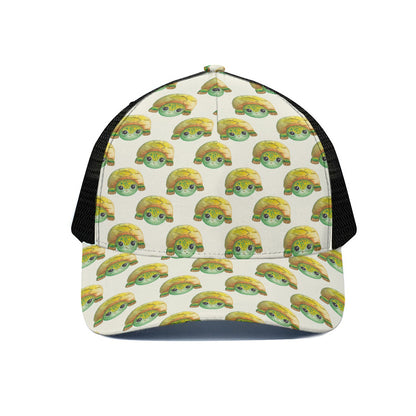 Watercolor Turtle Pattern Print Black Mesh Trucker Cap