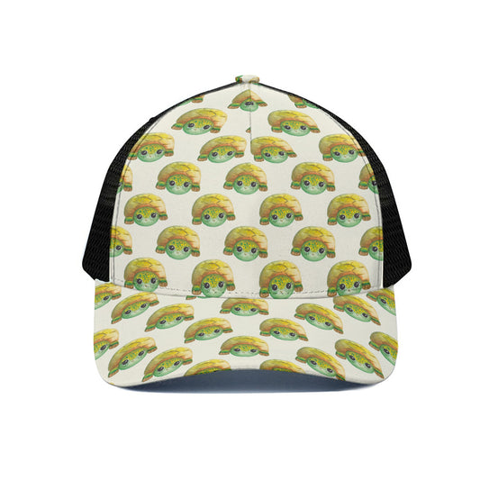 Watercolor Turtle Pattern Print Black Mesh Trucker Cap