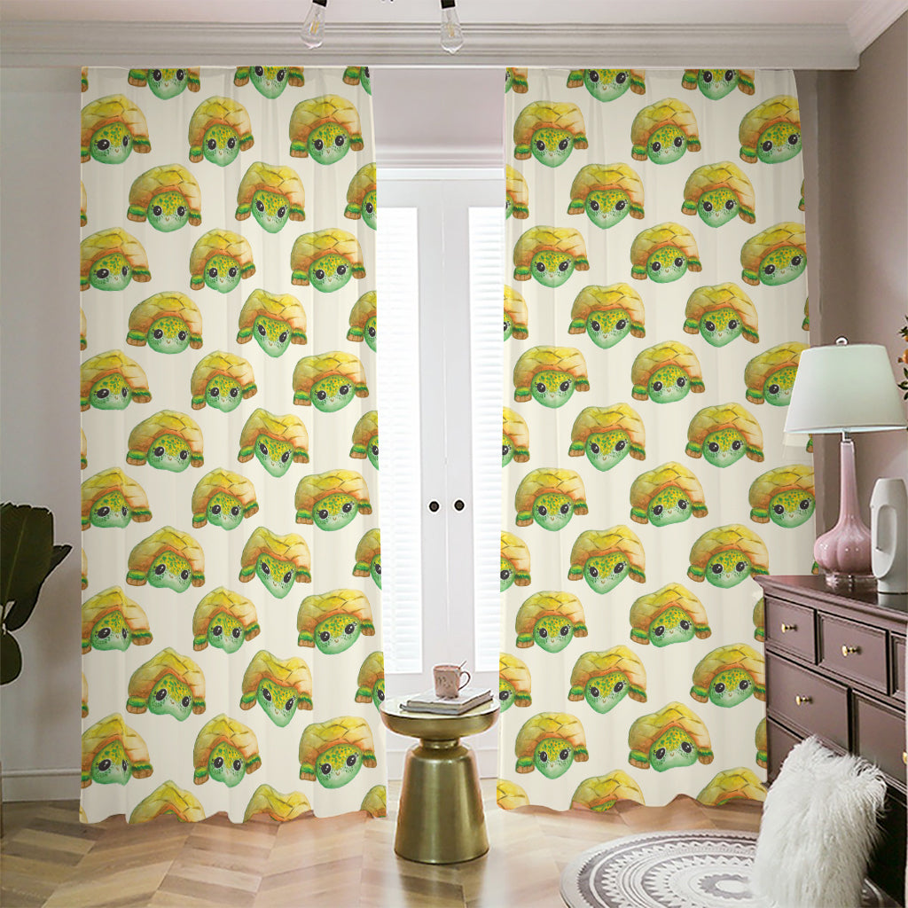 Watercolor Turtle Pattern Print Blackout Pencil Pleat Curtains