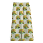 Watercolor Turtle Pattern Print Cotton Front Slit Maxi Skirt