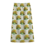 Watercolor Turtle Pattern Print Cotton Front Slit Maxi Skirt