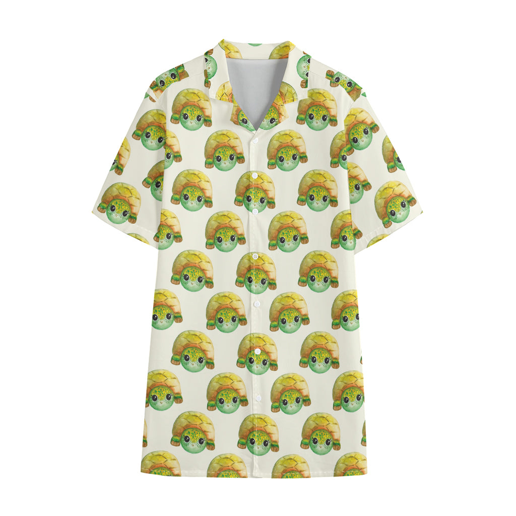 Watercolor Turtle Pattern Print Cotton Hawaiian Shirt