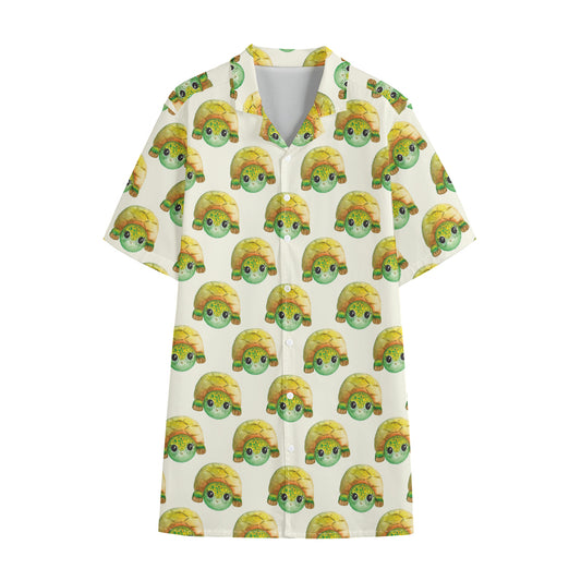 Watercolor Turtle Pattern Print Cotton Hawaiian Shirt