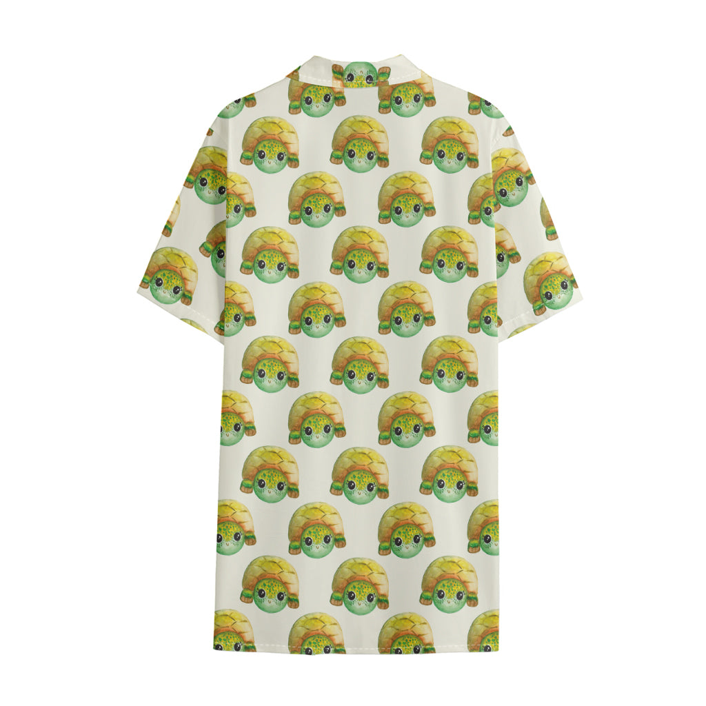 Watercolor Turtle Pattern Print Cotton Hawaiian Shirt