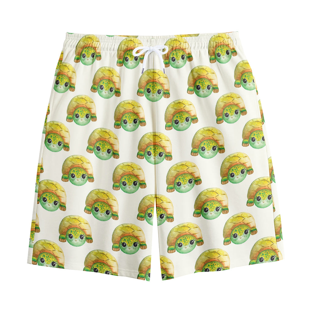Watercolor Turtle Pattern Print Cotton Shorts