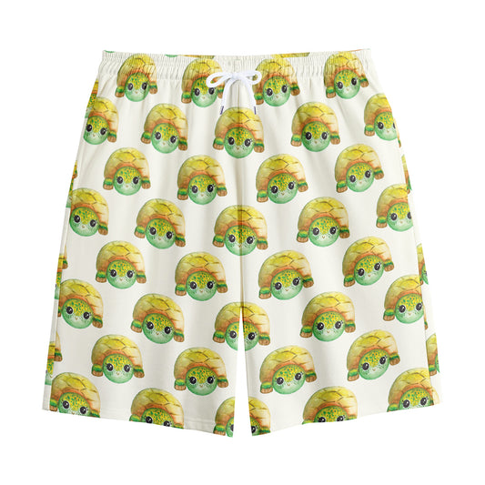Watercolor Turtle Pattern Print Cotton Shorts