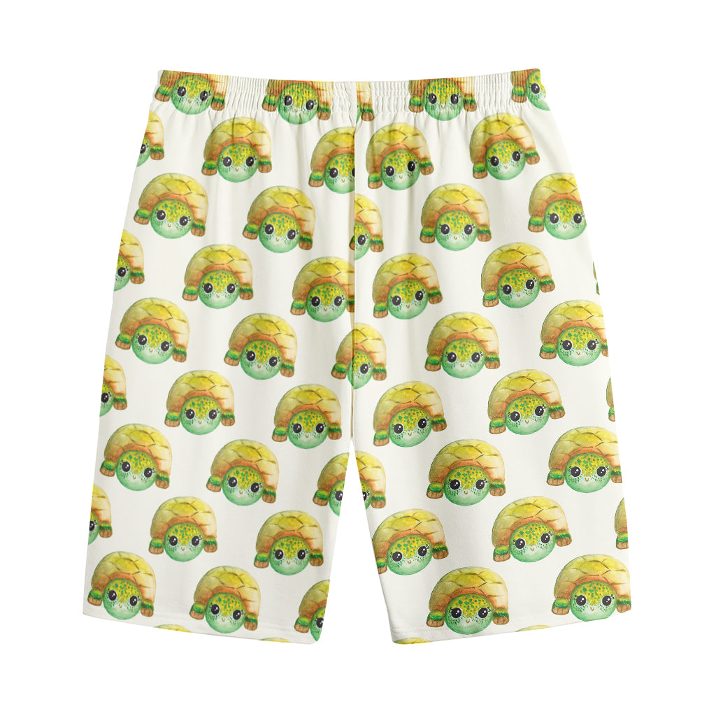 Watercolor Turtle Pattern Print Cotton Shorts