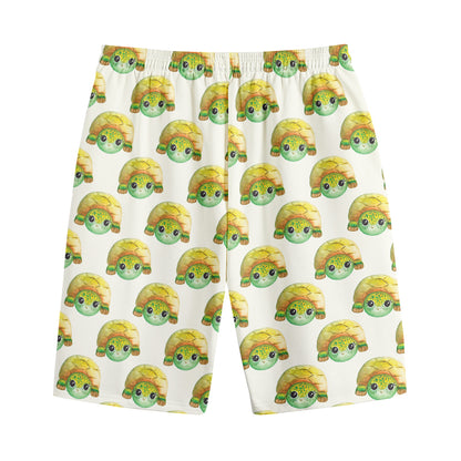 Watercolor Turtle Pattern Print Cotton Shorts