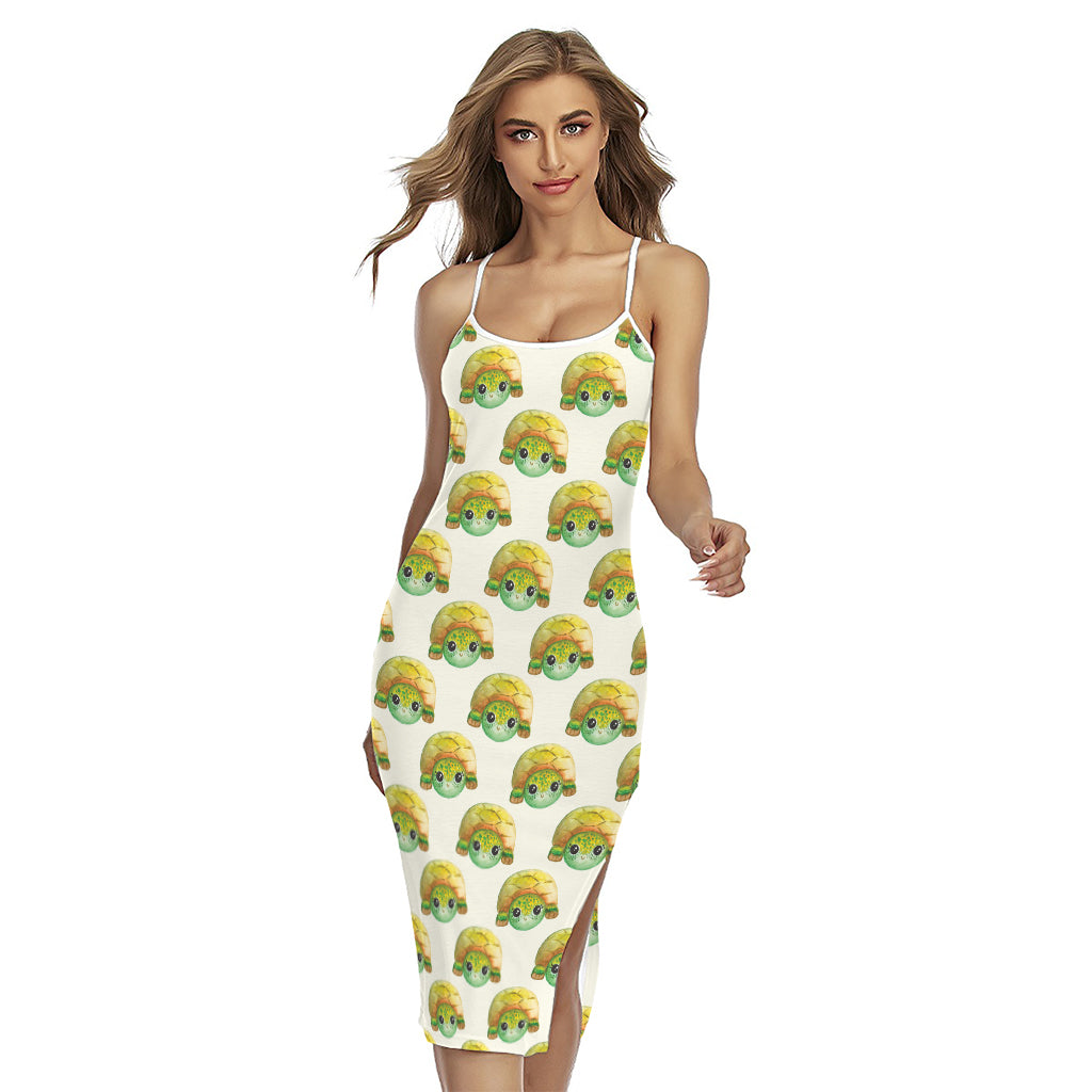 Watercolor Turtle Pattern Print Cross Back Cami Dress