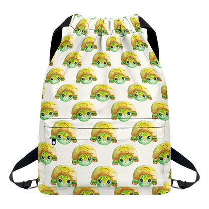 Watercolor Turtle Pattern Print Drawstring Backpack