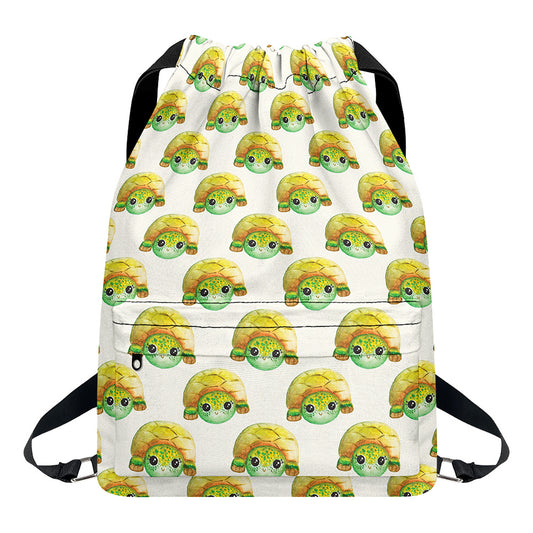 Watercolor Turtle Pattern Print Drawstring Backpack