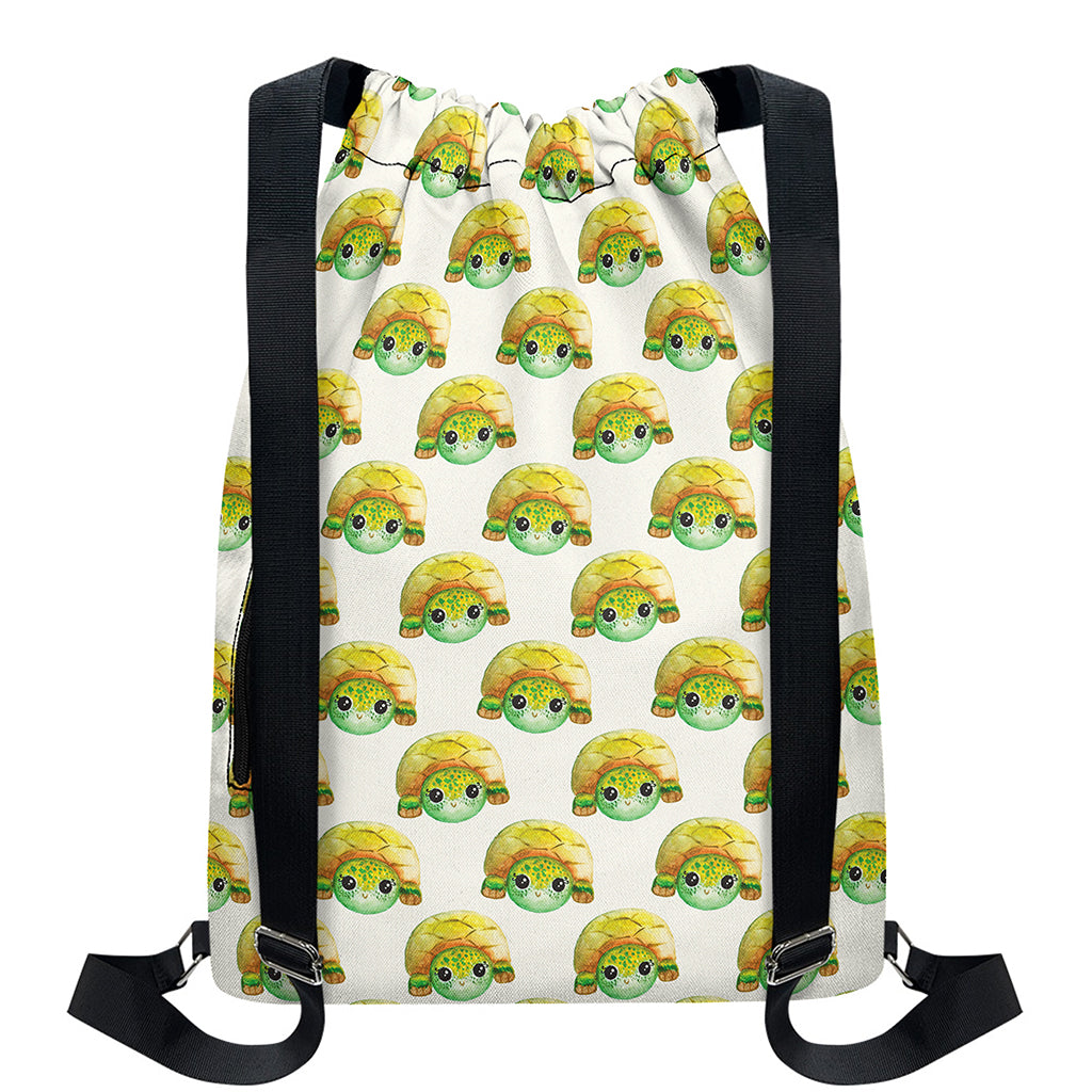 Watercolor Turtle Pattern Print Drawstring Backpack