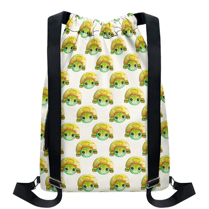 Watercolor Turtle Pattern Print Drawstring Backpack