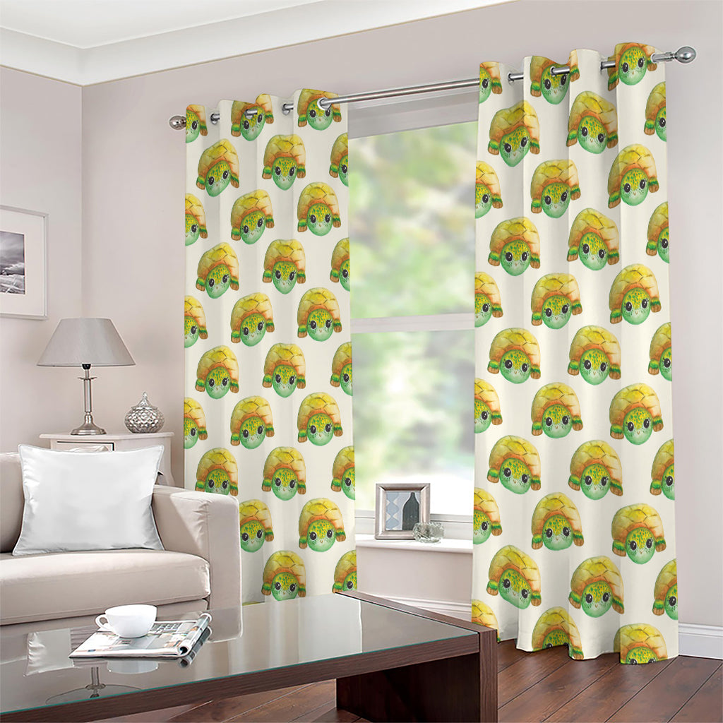 Watercolor Turtle Pattern Print Extra Wide Grommet Curtains