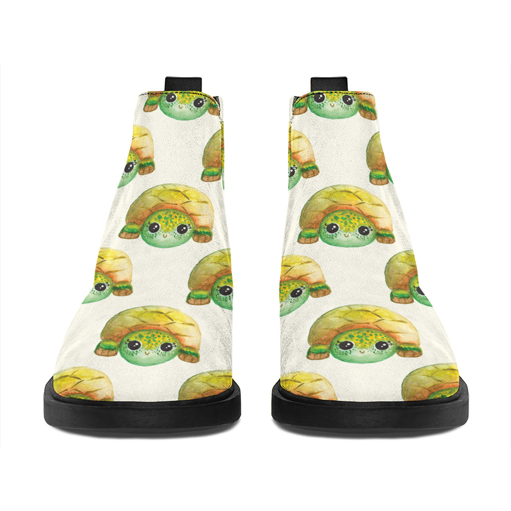 Watercolor Turtle Pattern Print Flat Ankle Boots