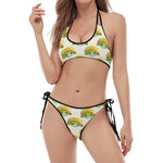 Watercolor Turtle Pattern Print Halter Scoop Tie Side Bikini