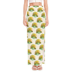 Watercolor Turtle Pattern Print High Slit Maxi Skirt