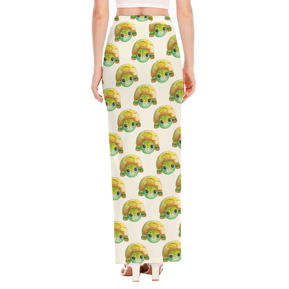 Watercolor Turtle Pattern Print High Slit Maxi Skirt
