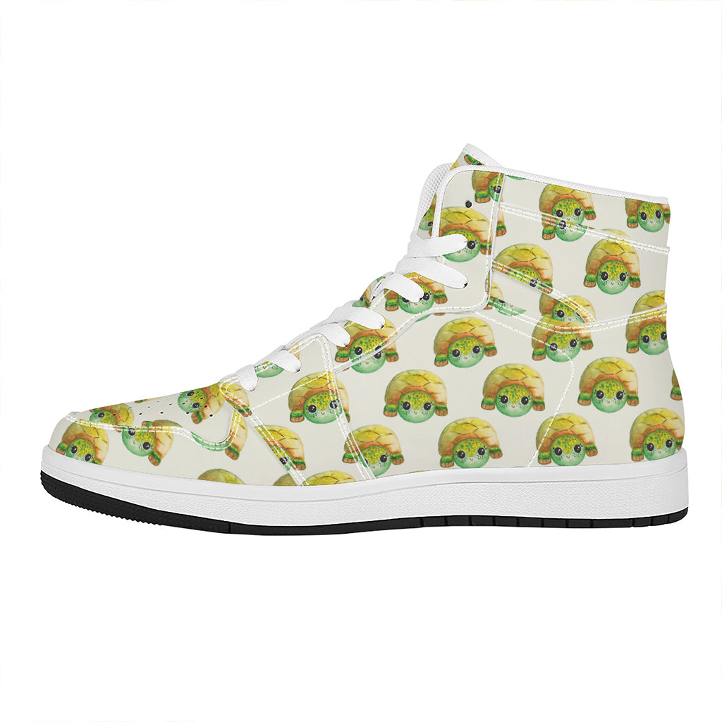 Watercolor Turtle Pattern Print High Top Leather Sneakers