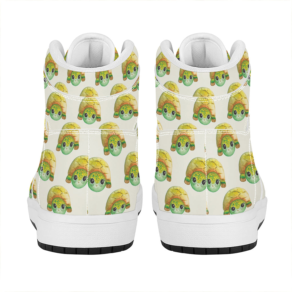 Watercolor Turtle Pattern Print High Top Leather Sneakers