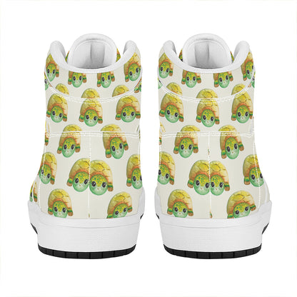 Watercolor Turtle Pattern Print High Top Leather Sneakers