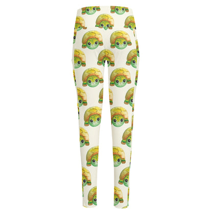 Watercolor Turtle Pattern Print High-Waisted Pocket Leggings