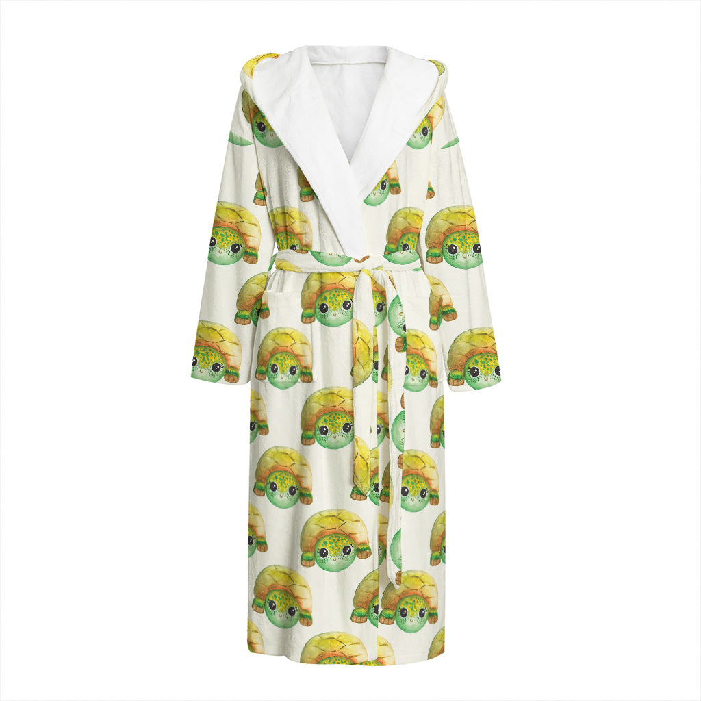 Watercolor Turtle Pattern Print Hooded Bathrobe