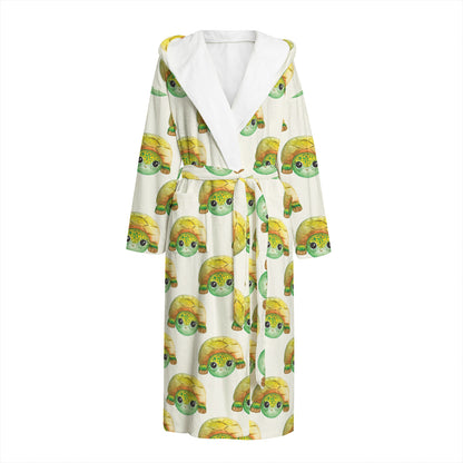 Watercolor Turtle Pattern Print Hooded Bathrobe