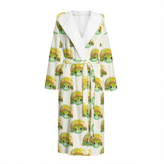 Watercolor Turtle Pattern Print Hooded Bathrobe