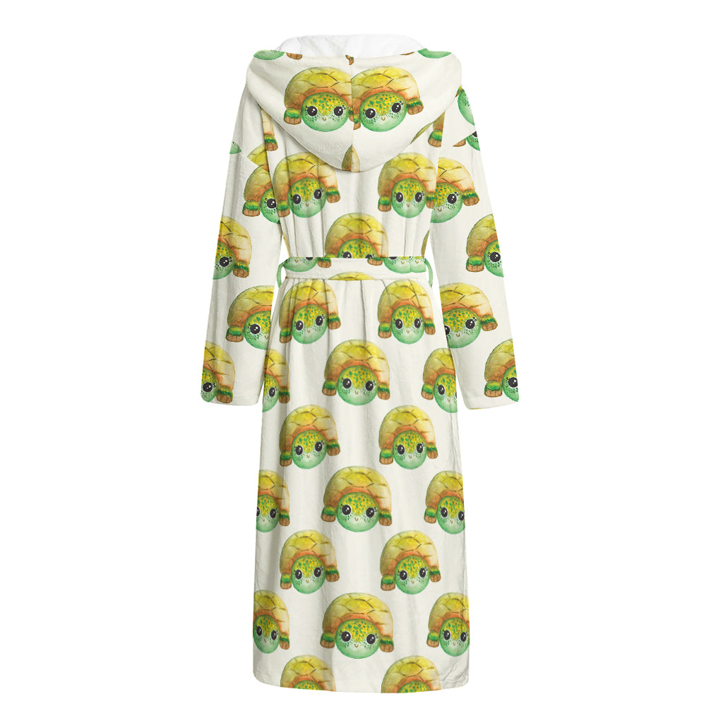 Watercolor Turtle Pattern Print Hooded Bathrobe