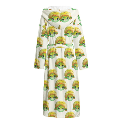 Watercolor Turtle Pattern Print Hooded Bathrobe