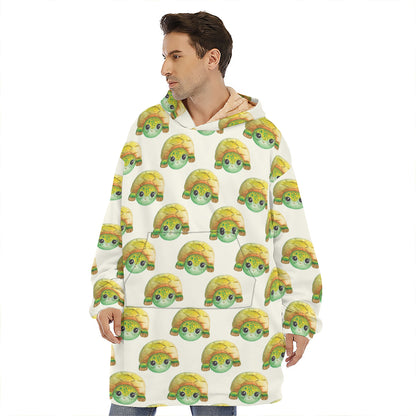 Watercolor Turtle Pattern Print Hoodie Blanket