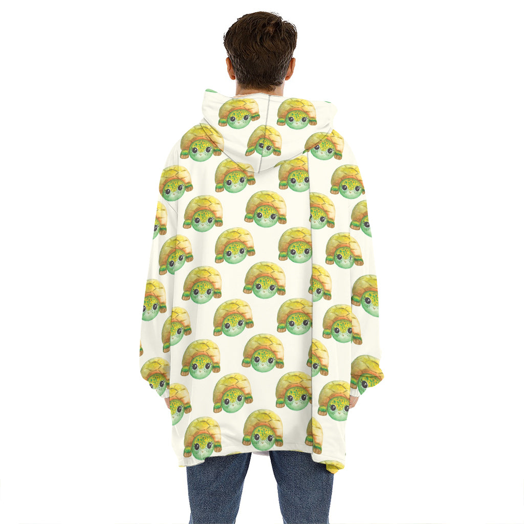 Watercolor Turtle Pattern Print Hoodie Blanket