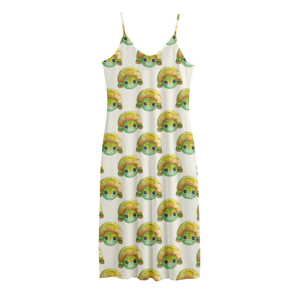 Watercolor Turtle Pattern Print Jersey Midi Cami Dress