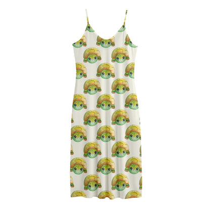 Watercolor Turtle Pattern Print Jersey Midi Cami Dress