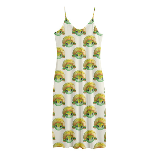 Watercolor Turtle Pattern Print Jersey Midi Cami Dress