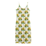 Watercolor Turtle Pattern Print Jersey Midi Cami Dress