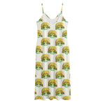 Watercolor Turtle Pattern Print Jersey Midi Cami Dress