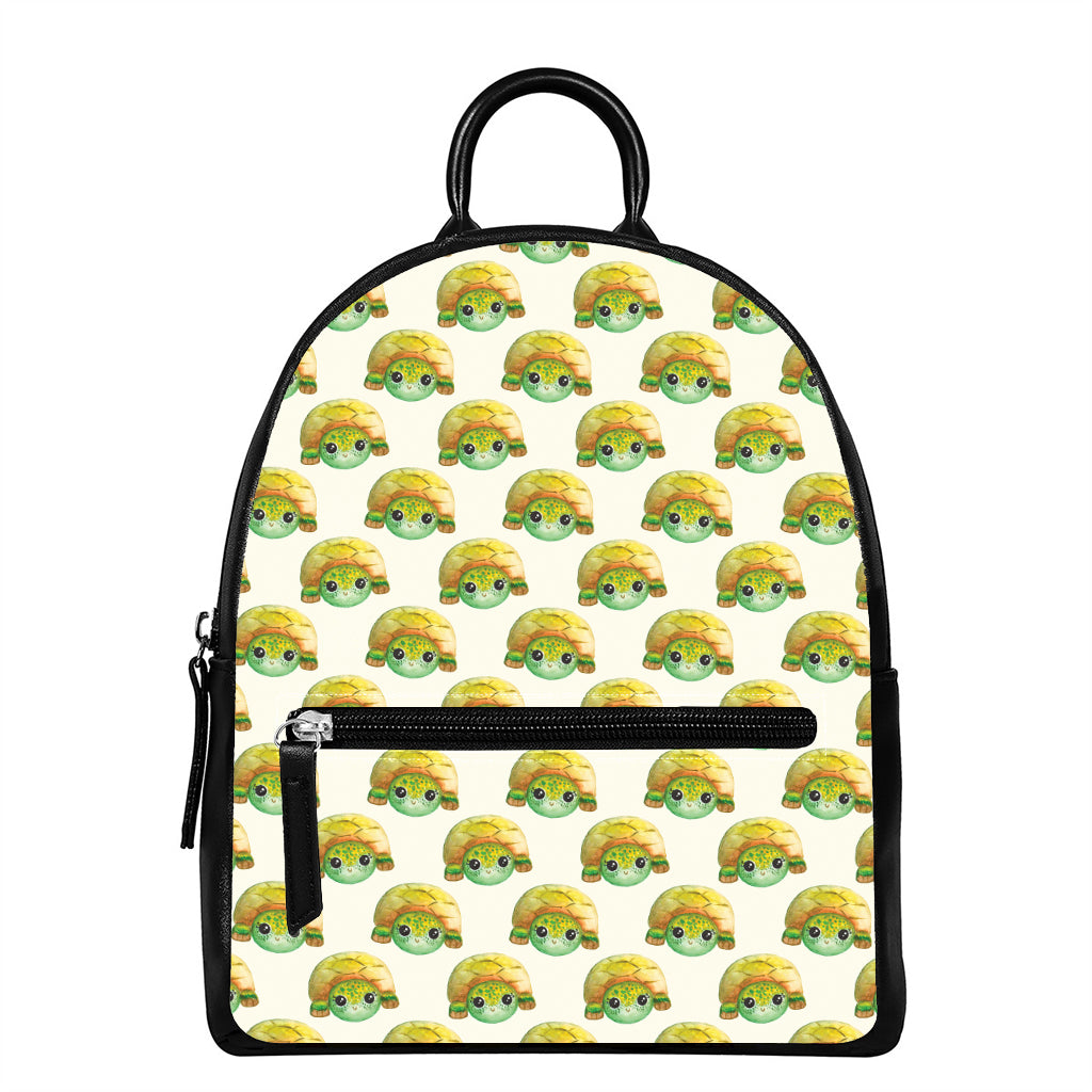 Watercolor Turtle Pattern Print Leather Backpack
