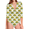 Watercolor Turtle Pattern Print Long Sleeve Swimsuit