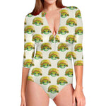 Watercolor Turtle Pattern Print Long Sleeve Swimsuit