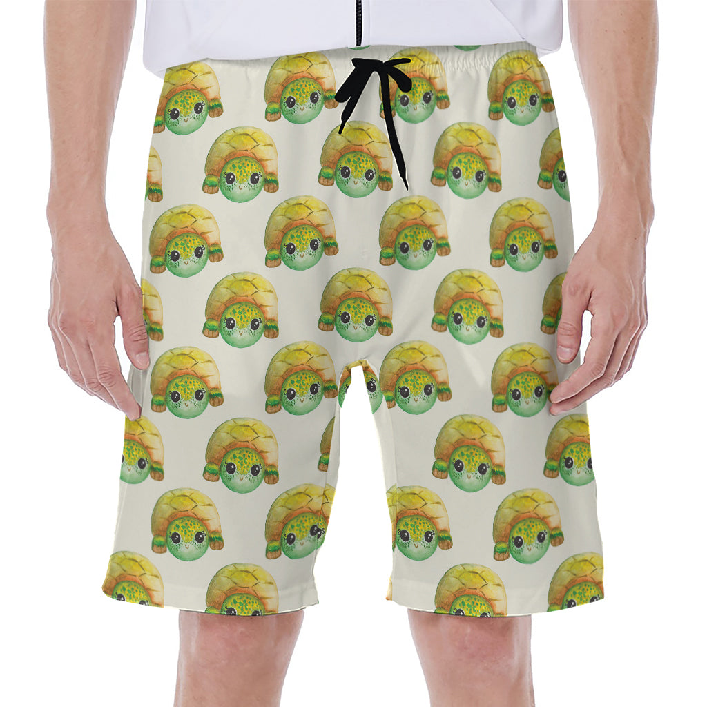 Watercolor Turtle Pattern Print Men's Beach Shorts