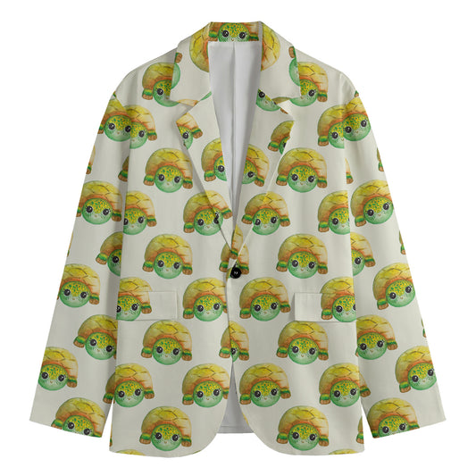 Watercolor Turtle Pattern Print Men's Cotton Blazer