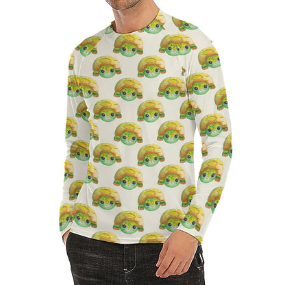 Watercolor Turtle Pattern Print Men's Long Sleeve Rash Guard